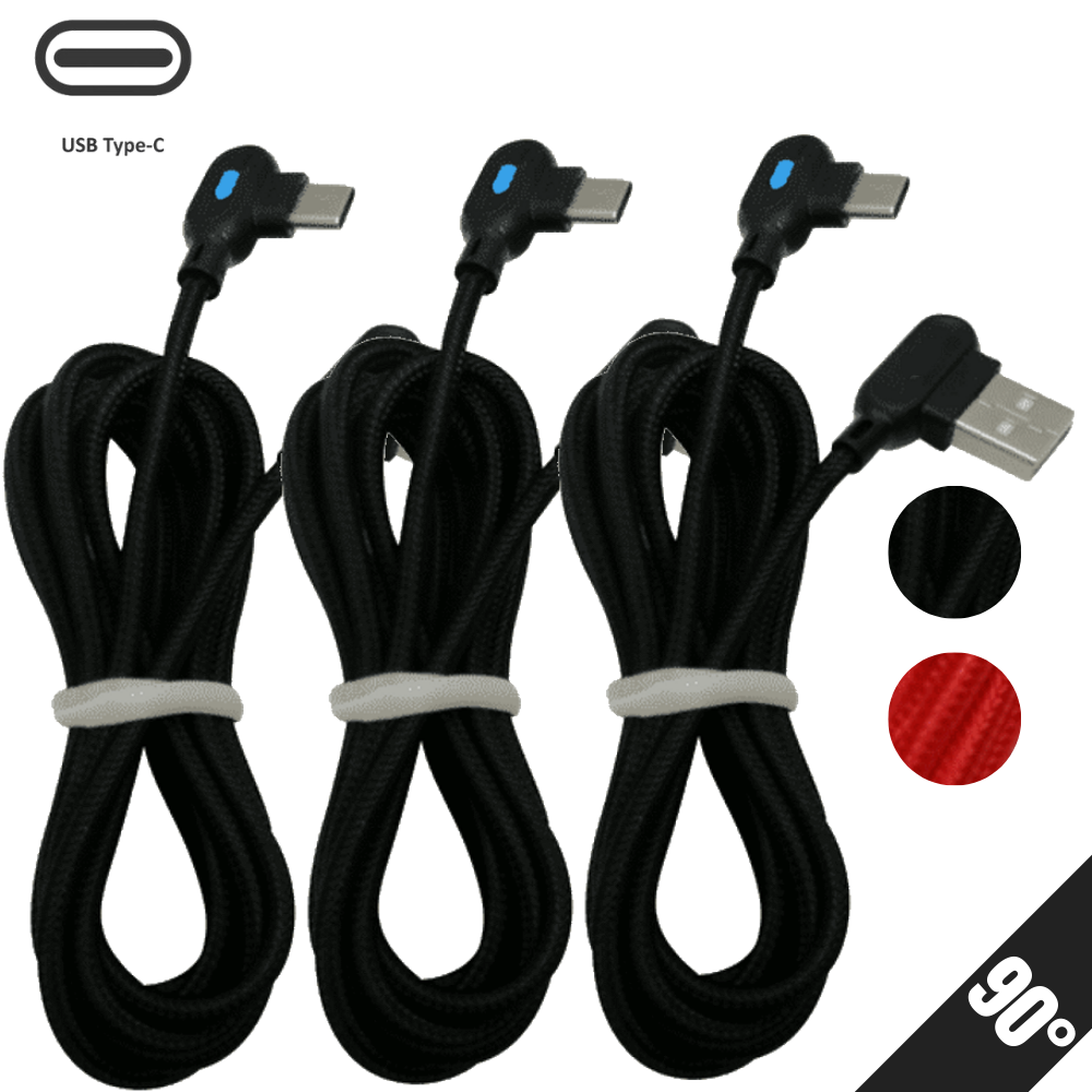 3 Pack 3/6FT 90 Degree Angle USB-C Cable Type-C Fast Charger Data Charging Cord