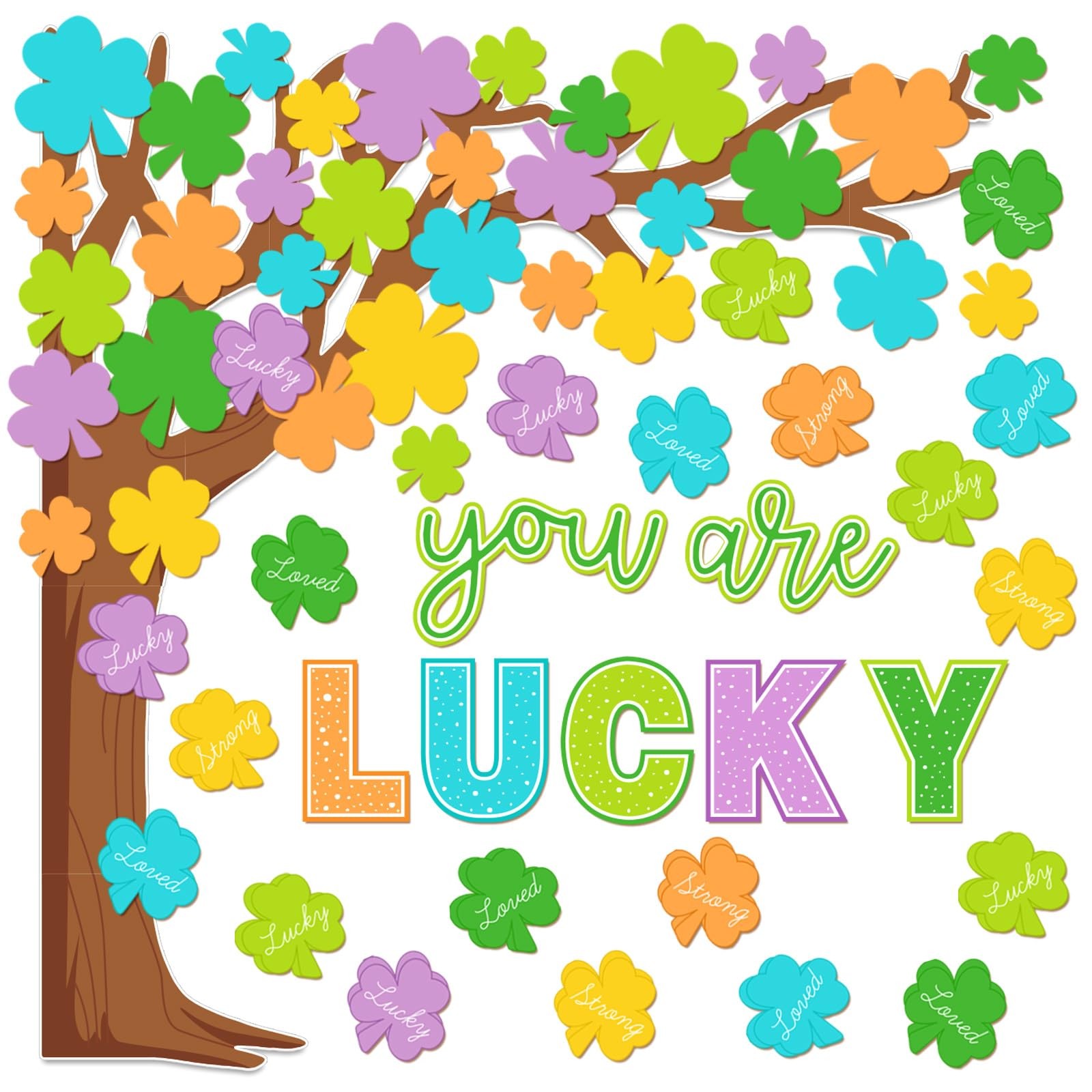 99 Pcs St. Patrick's Day Tree Bulletin Board Decoration Colored Shamrock Clover
