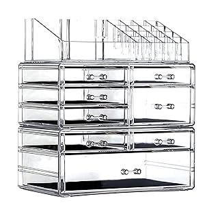 3 Pack Clear Make Up Organizer Countertop,Stackable 8 Drawers Makeup