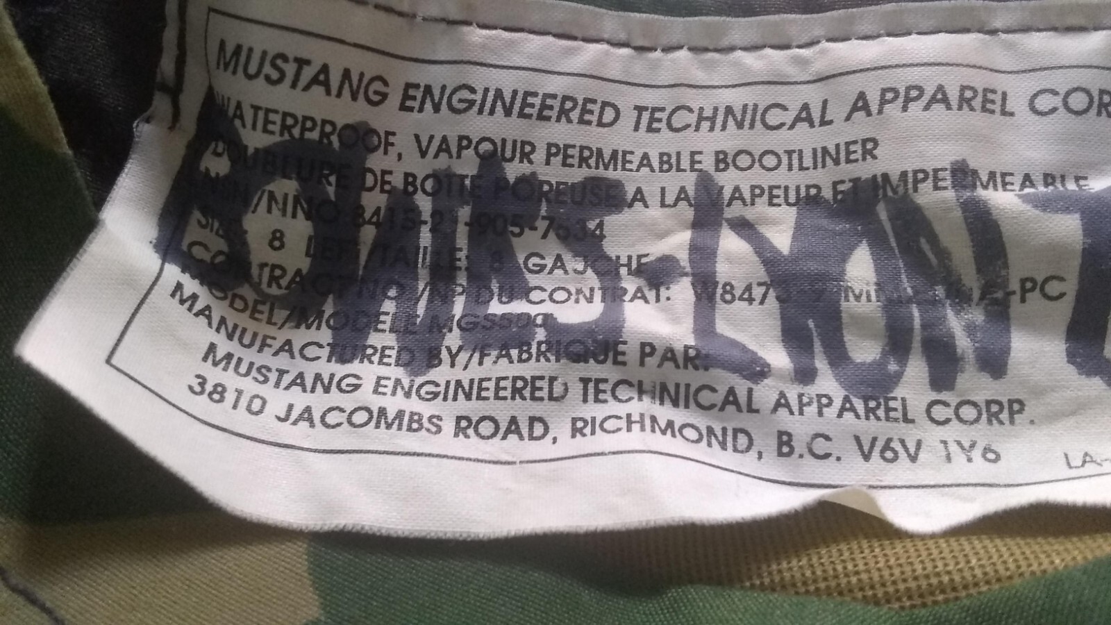 Mustang Survival Socks, Boot Liner , Moisture Vapour permeable, Camo, Size 8