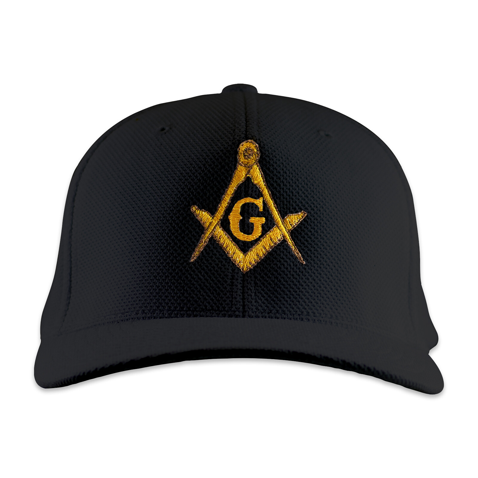 Gold Square & Compass Embroidered Masonic Flexfit Adult Cool & Dry Sport Hat