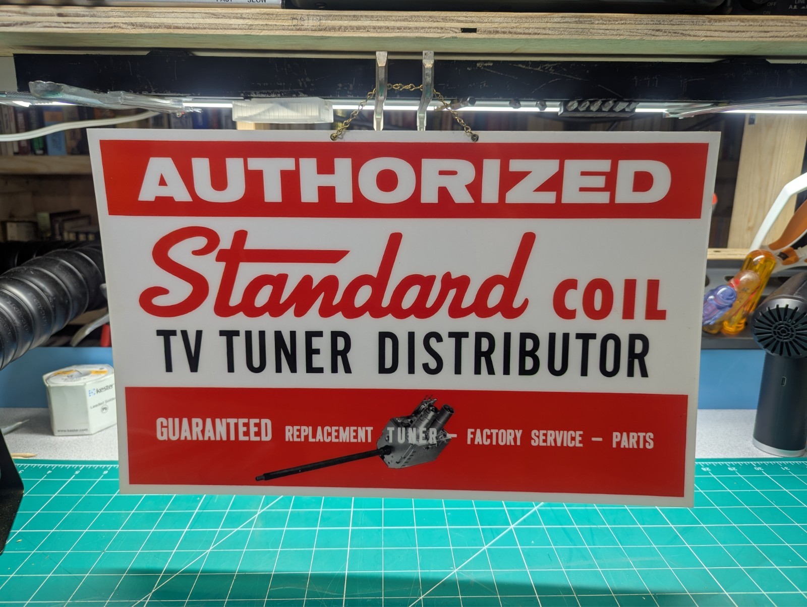 Original 1950 - 1960's Standard Coil Tube TV Tuner Dealer Sign 10" x 16" plastic