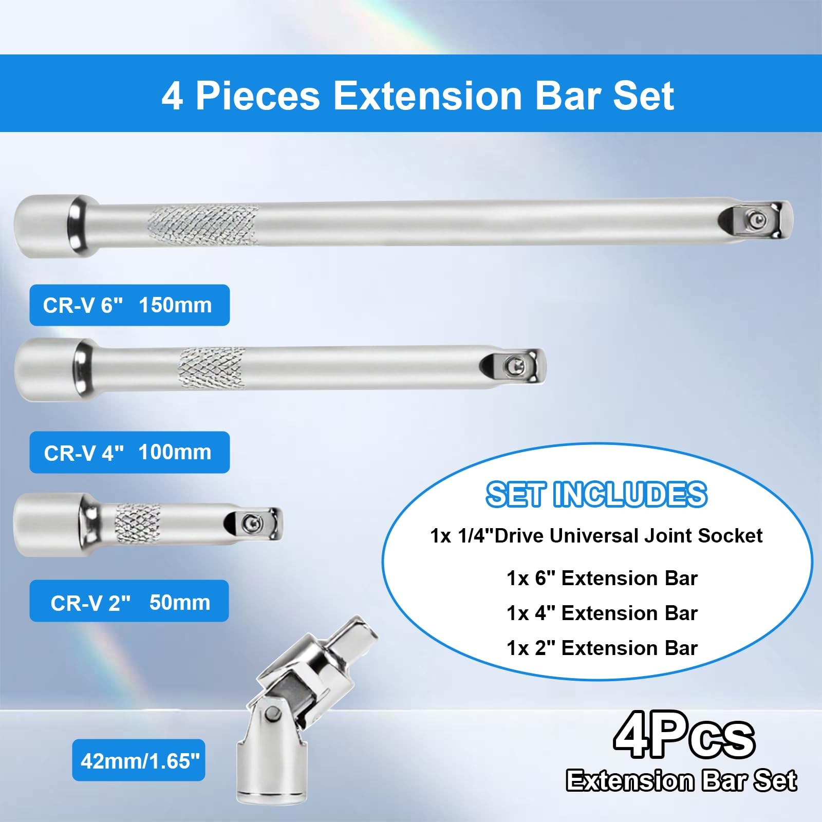1/4 Inch Drive Socket Extension Bar Set, 4 Piece wrench extender