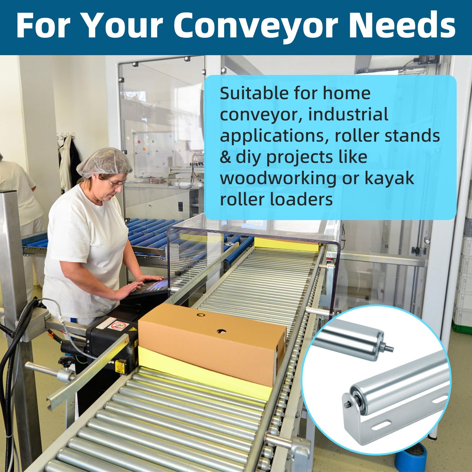 2 Pack Conveyor Long Roller and Bracket Set 10-inch, 1.5-inch Diameter Silver