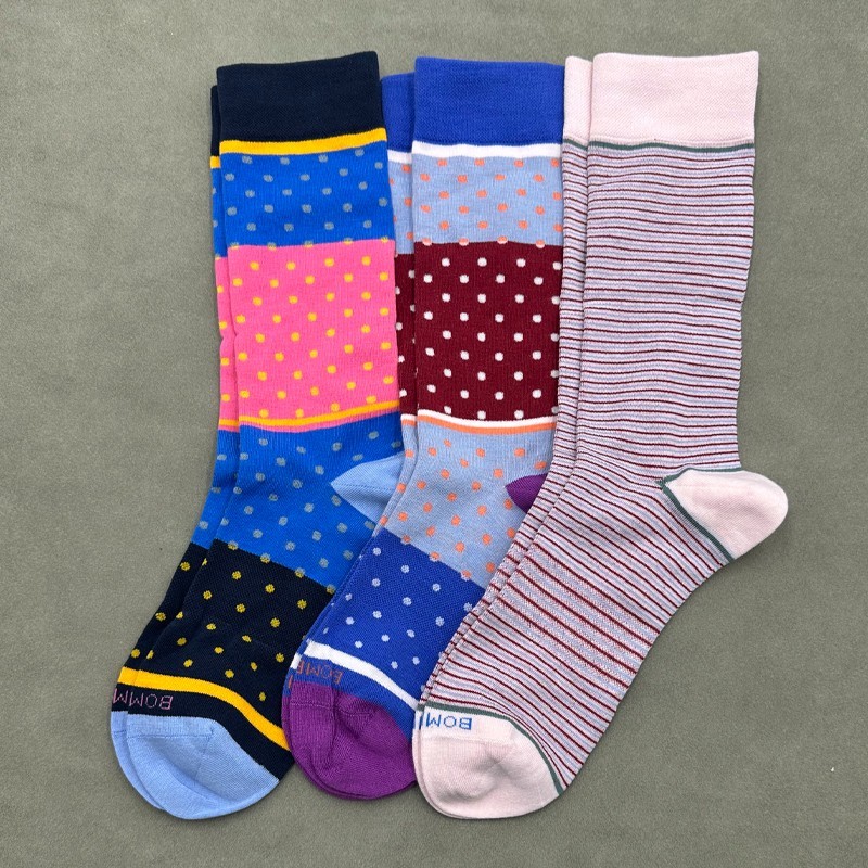 BOMBAS 3 Pairs Women's Lightweight wave point Calf Socks Size Large 3 Colors Mix