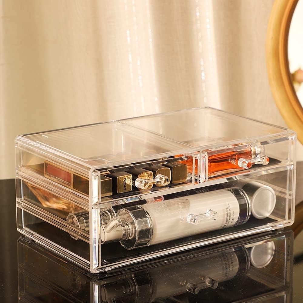 3 Pack Clear Make Up Organizer Countertop,Stackable 8 Drawers Makeup
