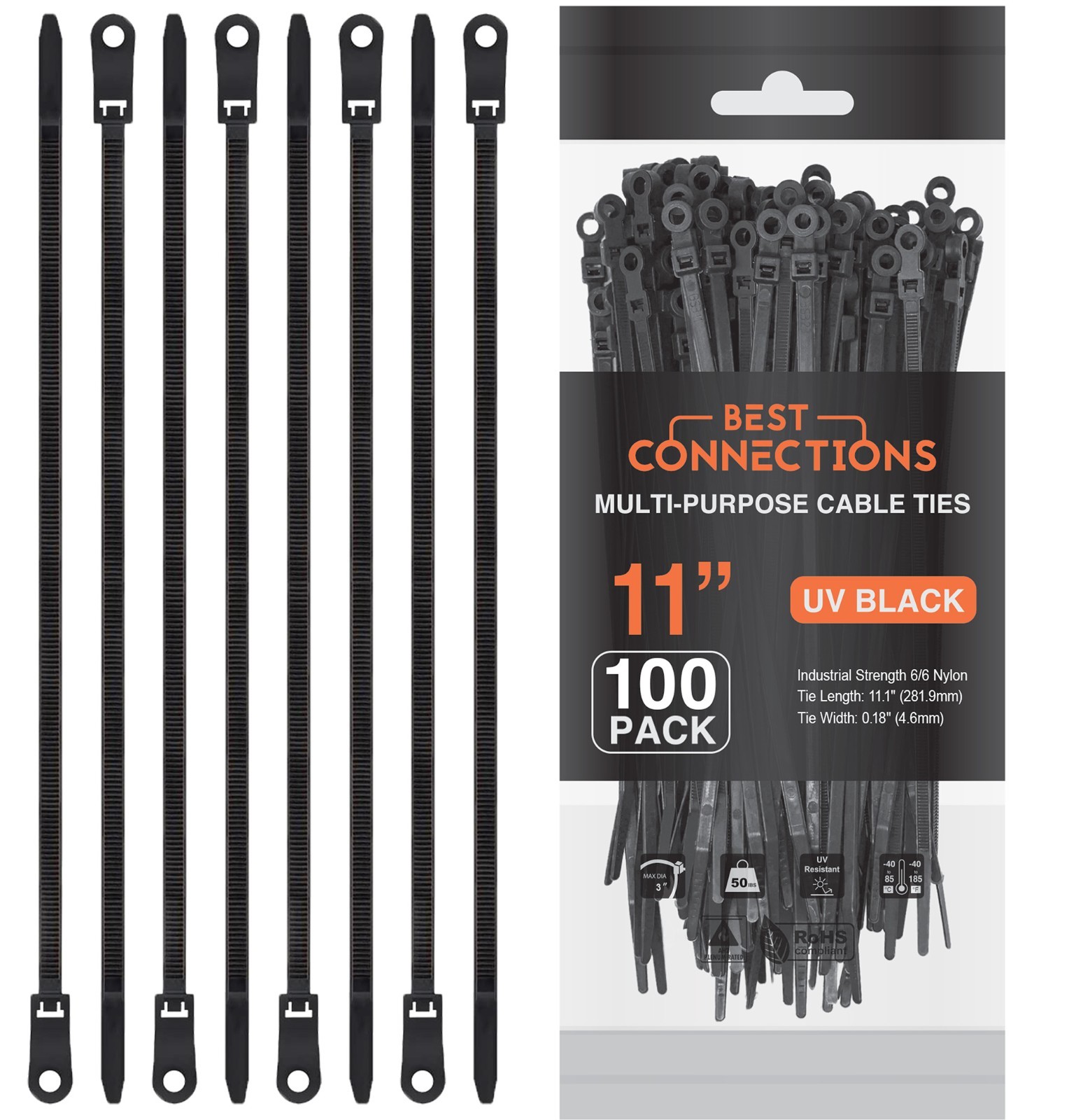 100 Pcs 11" Inch Black Screw Down Hole Cable Zip Tie Car House Audio