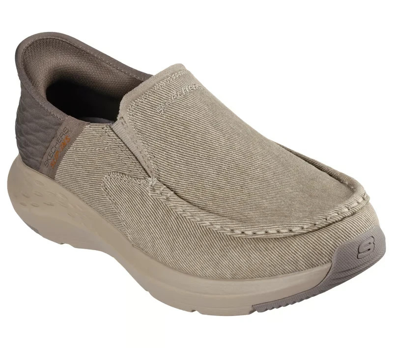 Skechers Shoes Men Slip Ins Taupe Canvas Dress Comfort Casual Memory Foam 204806