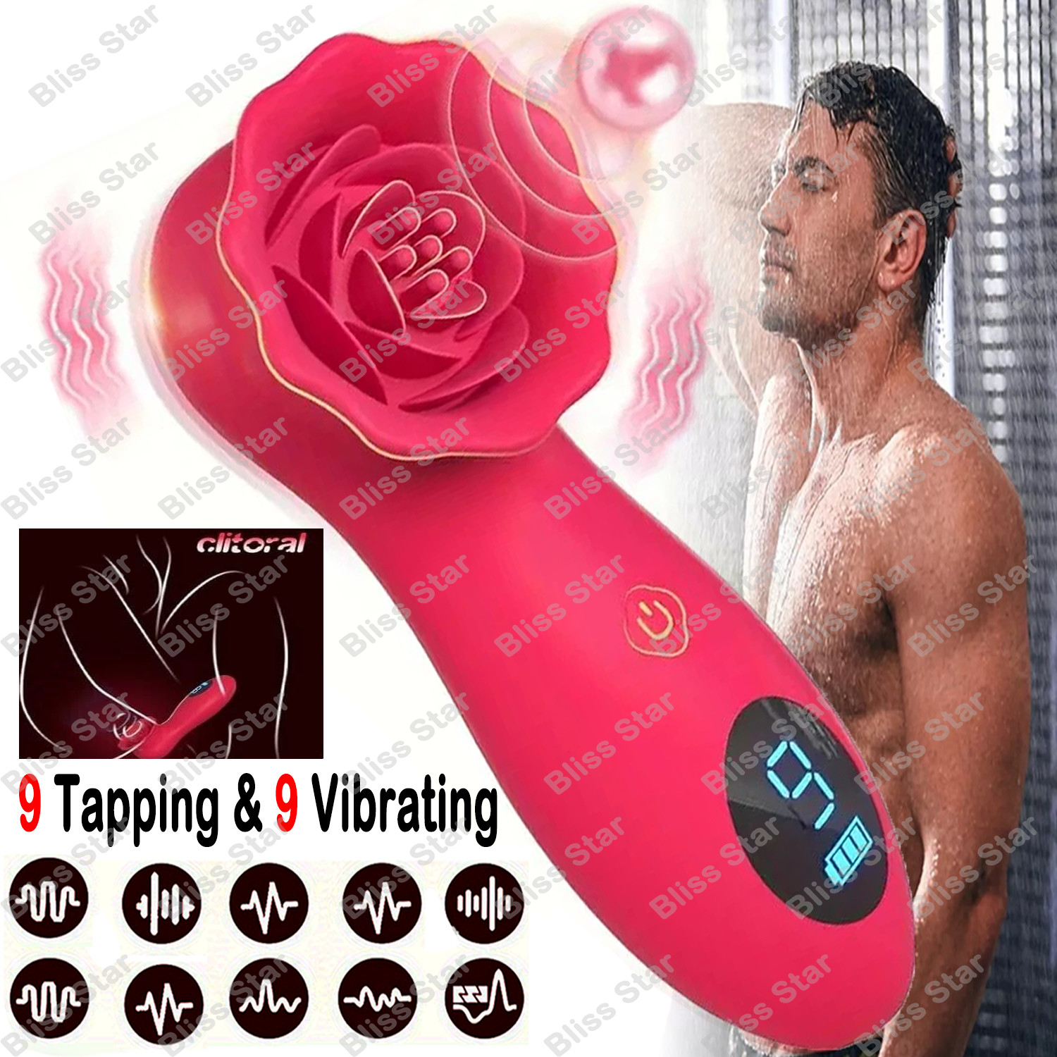 Rose Sucking Vibrator Oral Clit Licking Tongue G-Spot Dildo Sex Toys For Women