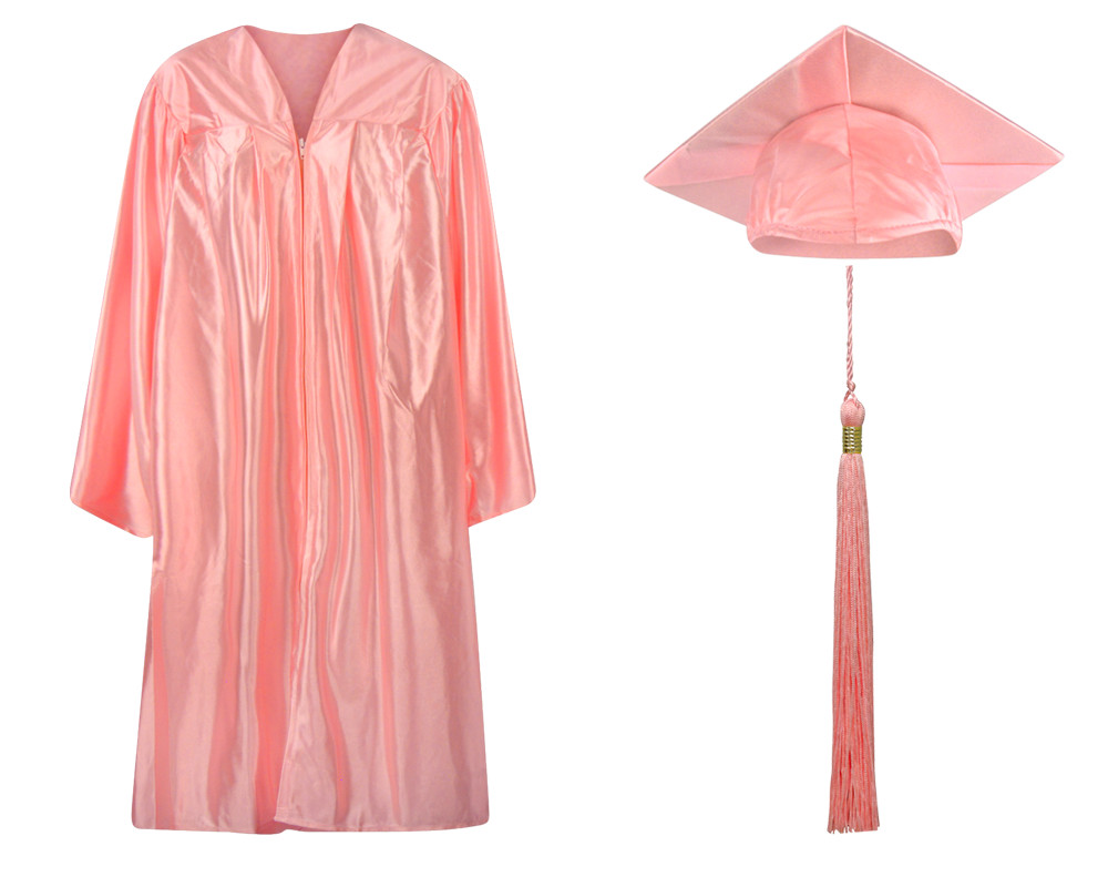 Pink Shiny Graduation Cap Gown and Tassel - 13 sizes available