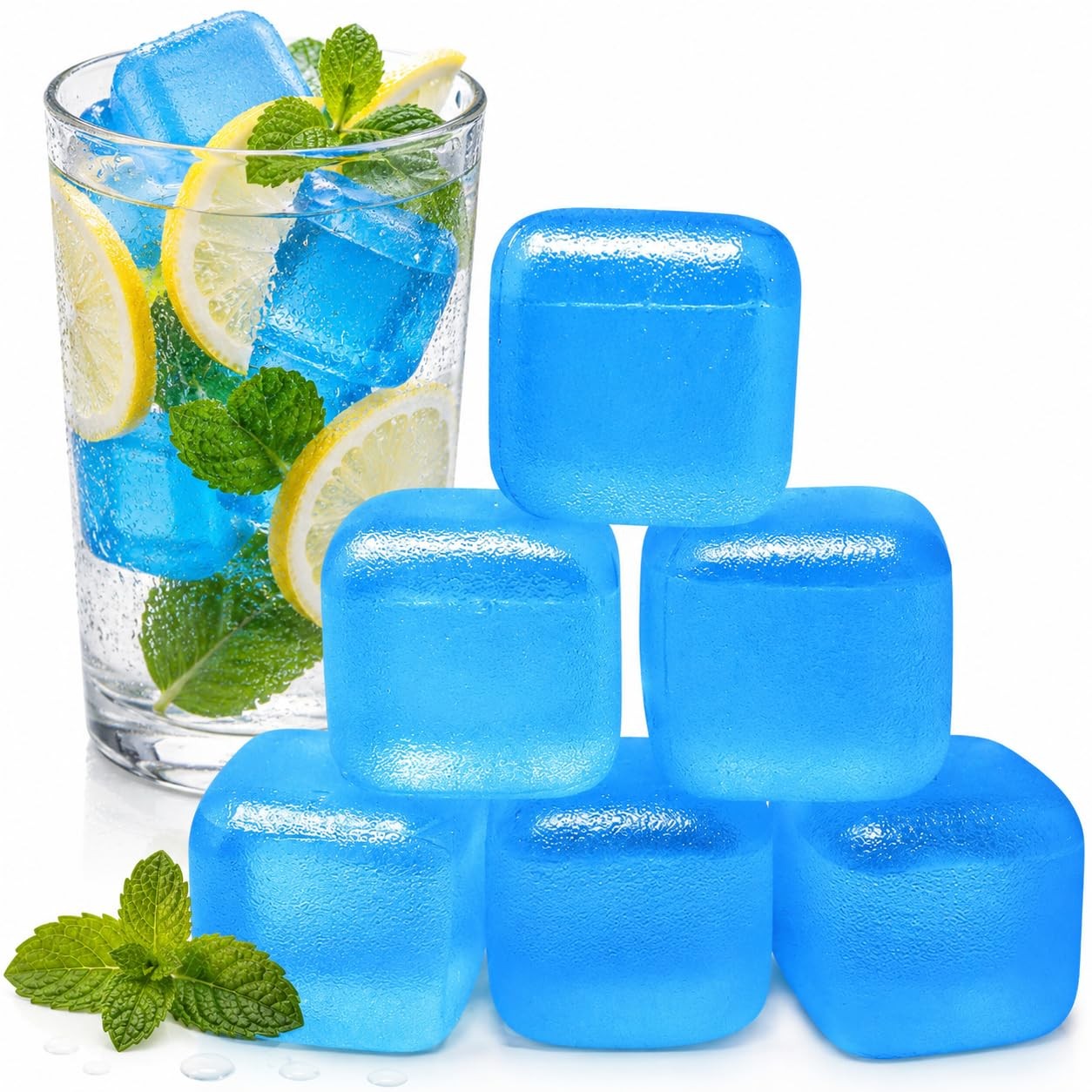 Extra Large Reusable Ice Cubes (2.2" Sq.) 6-Pack - BPA Free Plastic - Great f...