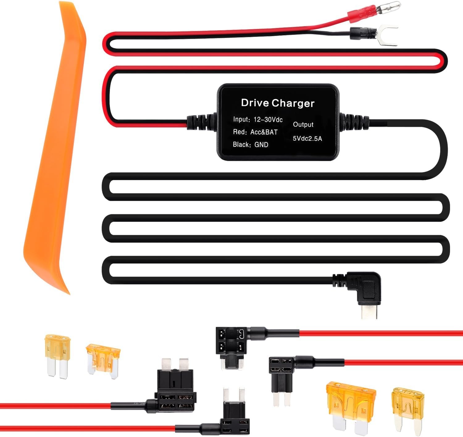 Dash Cam Hardwire Kit USB C Power Cable Fuse Tap Set