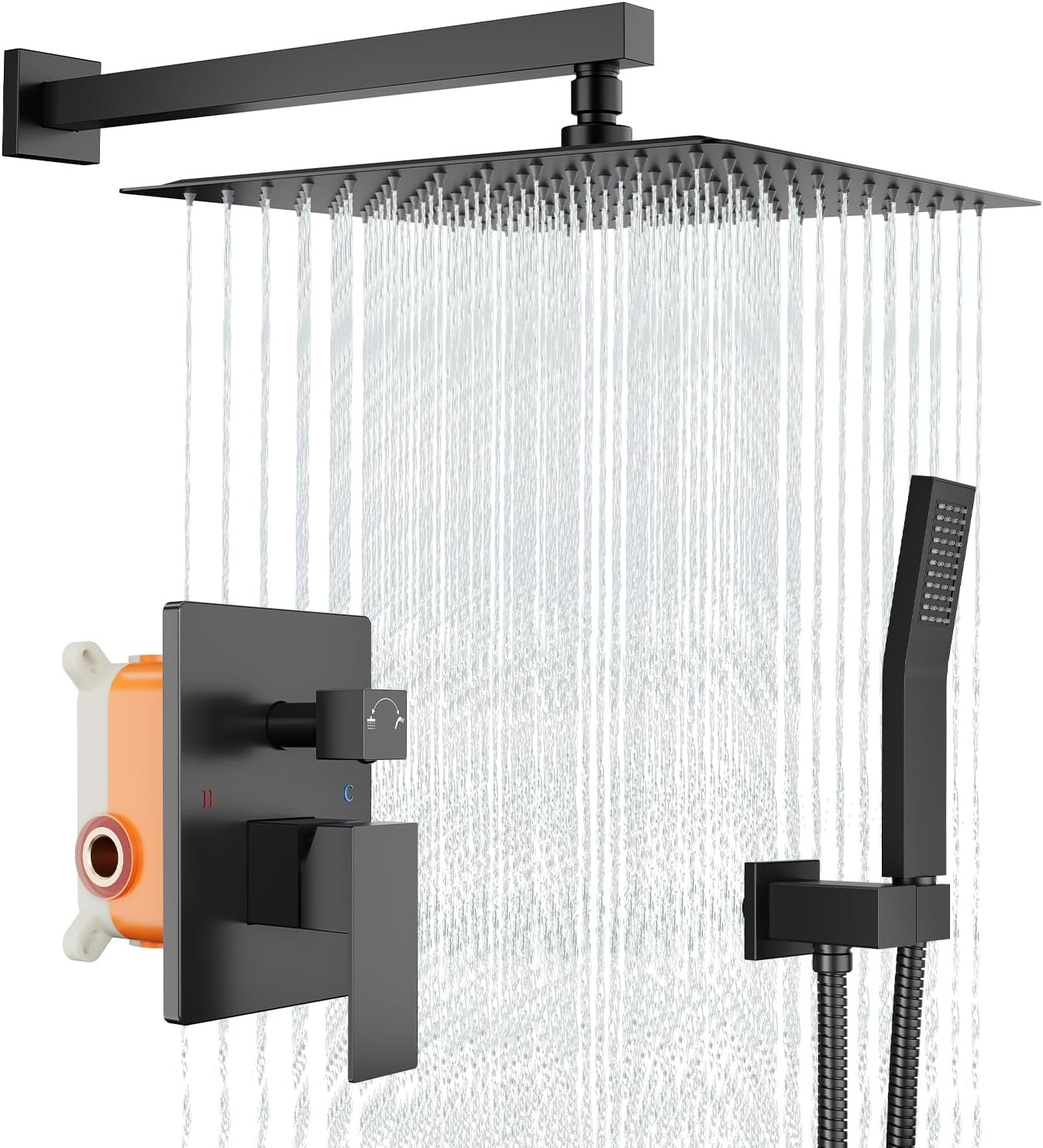 12" Shower Faucet System Shower Head Combo System Wall Mount High-Pressure