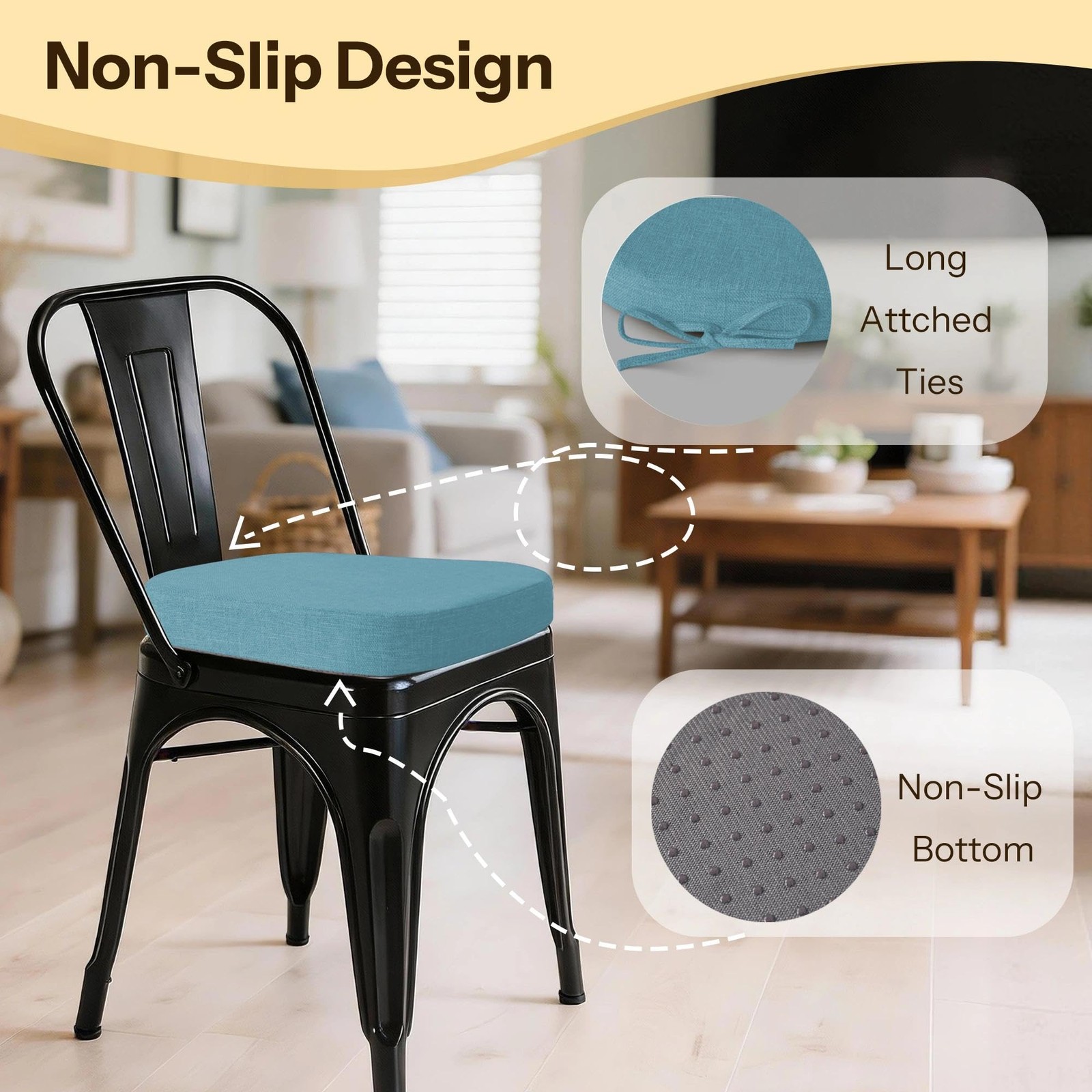 FlyGulls Metal Chair Cushions for Dining Chairs 2" Thick 14 x 14, Light Blue