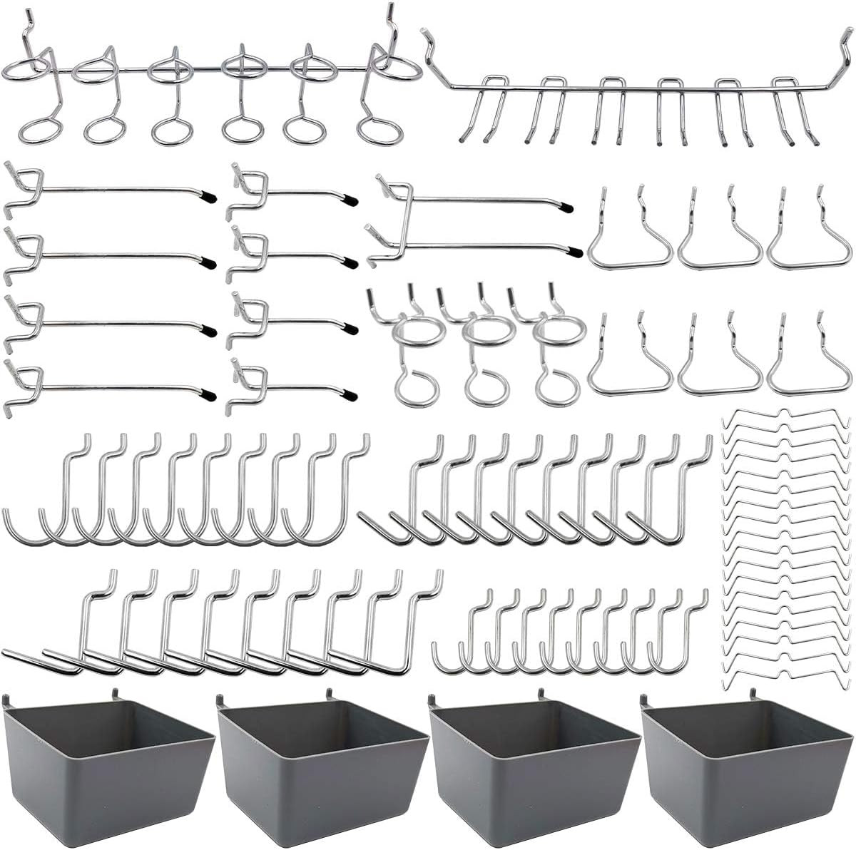 Pegboard Hooks Assortment with Pegboard Bins, Peg Locks, for Organizing Various