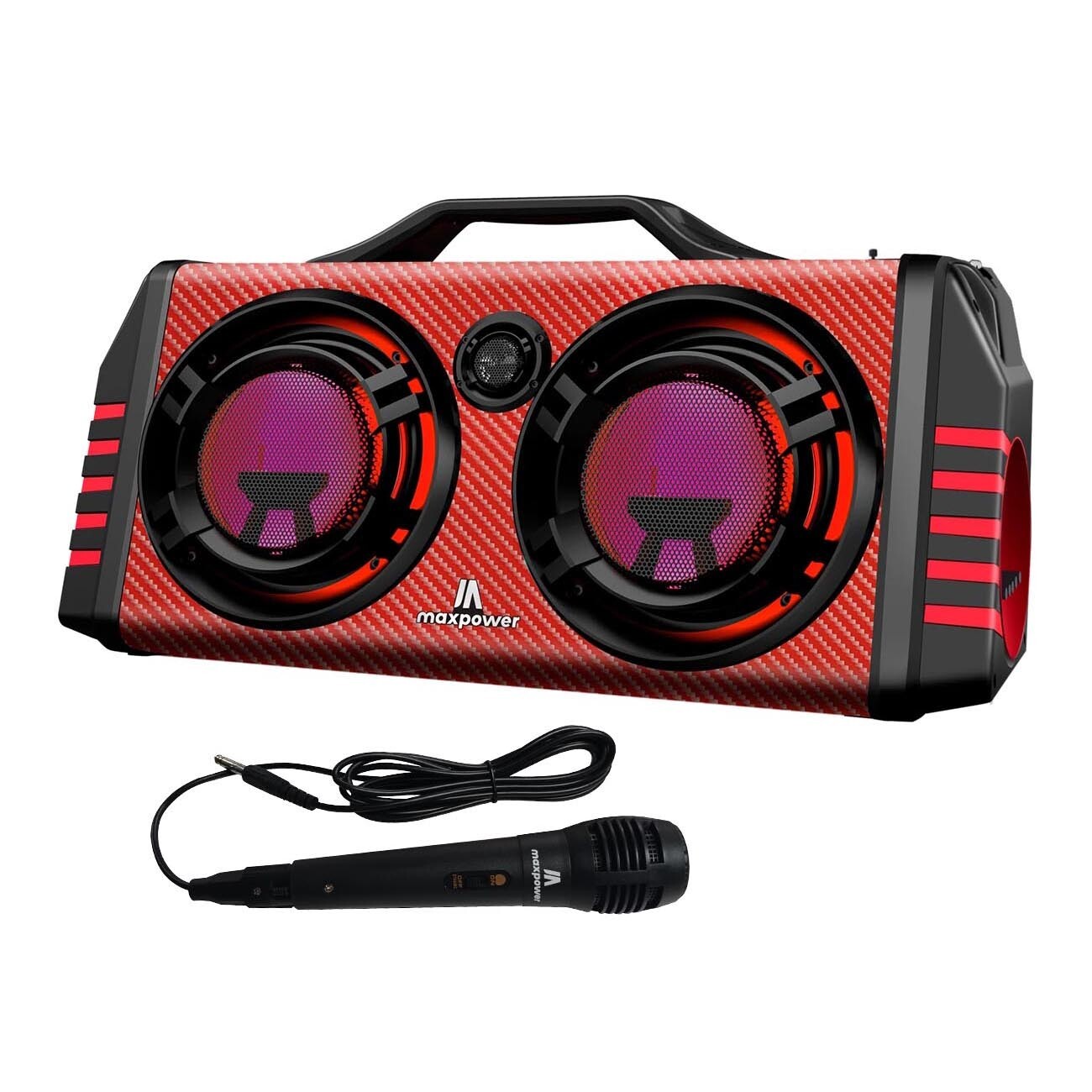 Maxpower Portable Dual 8″ Karaoke Bluetooth DJ Speaker w/ Flashing LED Lights
