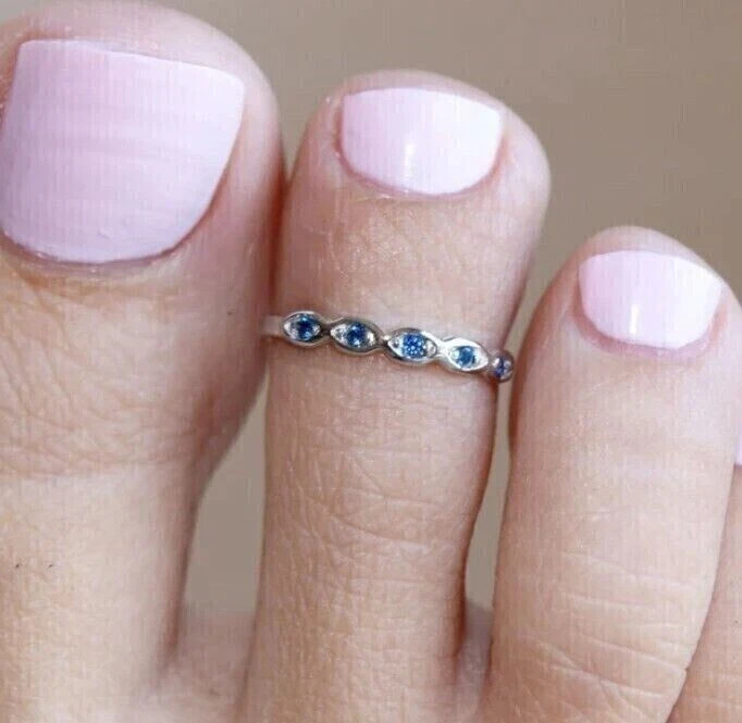 Lab Created Sapphire Women's Adjustable Toe Ring Solid Metal 925 Sterling Silver