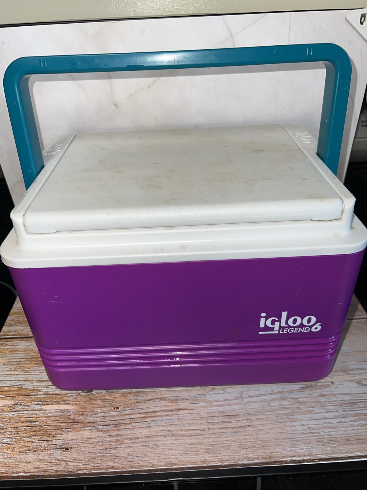 90s 1995 Igloo Legend Six-Packer Teal Purple Cooler Ice Box Chest Used