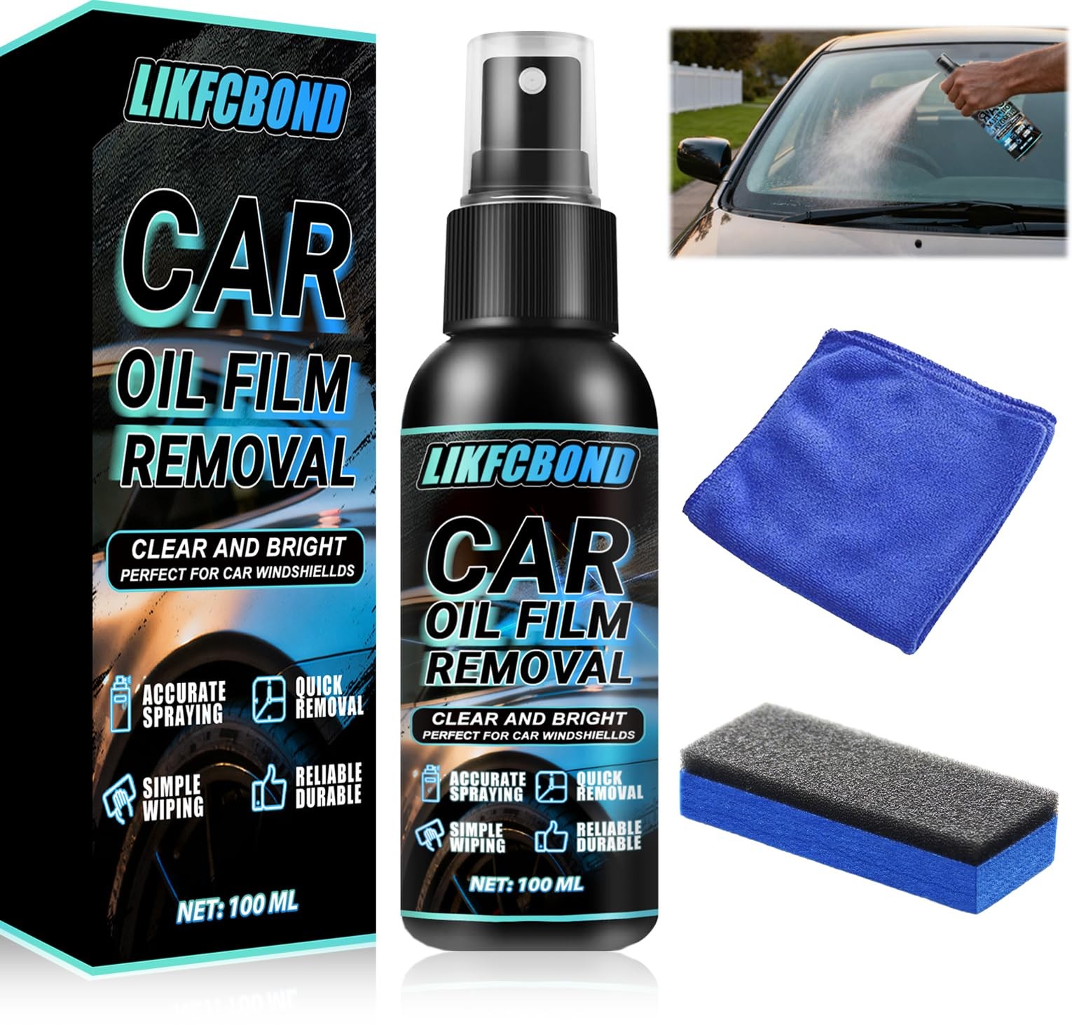 LIKFCBOND Automotive Oil Film Remover Spray, 100ml Car 3.38 Fl Oz (Pack of 1)
