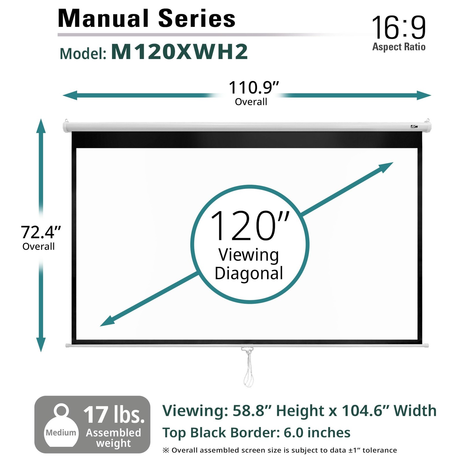 Elite Screens Manual Series, 120-INCH 16:9, Pull Down Manual Projector Screen...