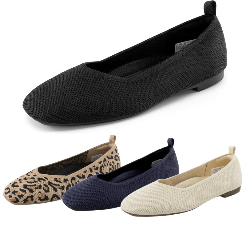 Women Knit Ballet Flats Square Toe Dress Casual Work Comfort Slip On Flat Shoes