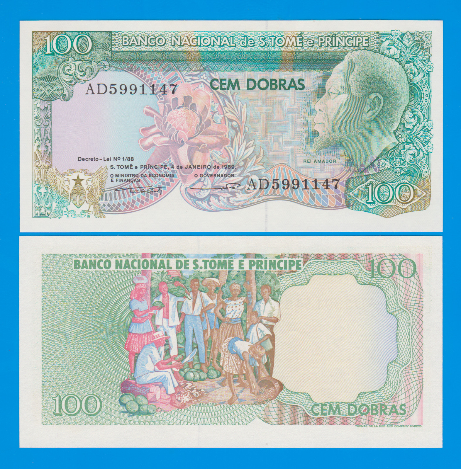 Saint THOMAS AND PRINCE 100 Dobras P 60 1989 UNC St. Tome & Principe