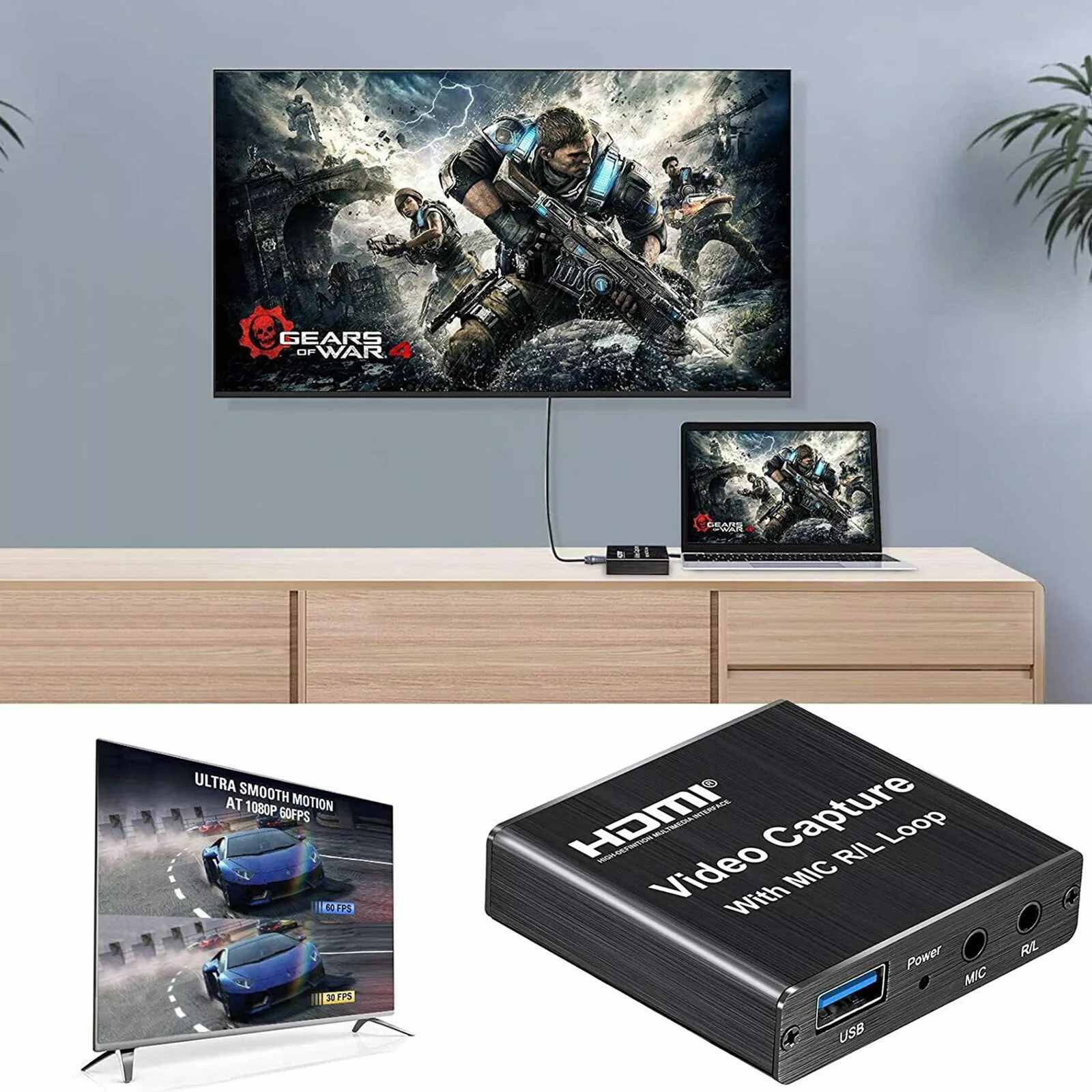 HDMI Capture Card 4K Screen Record Game Streamer Device MIC R/L Loop