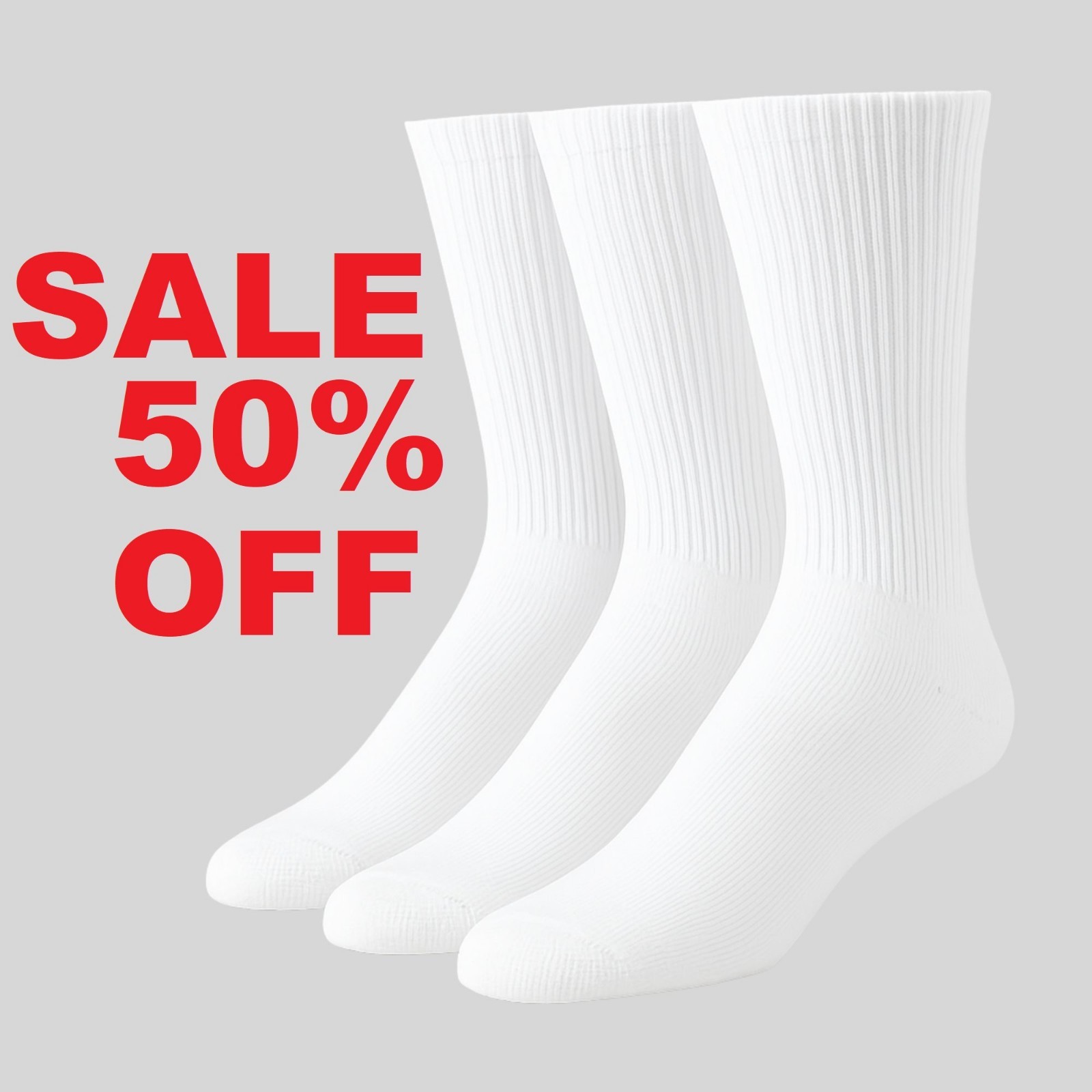 100% Cotton crew socks  Pack of 3-12