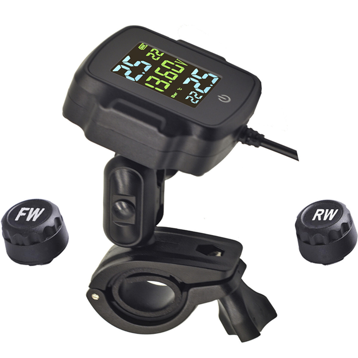 Motorcycle TPMS Tyre Pressure Gauge Monitoring Fast Charging QC 3.0 USB Output