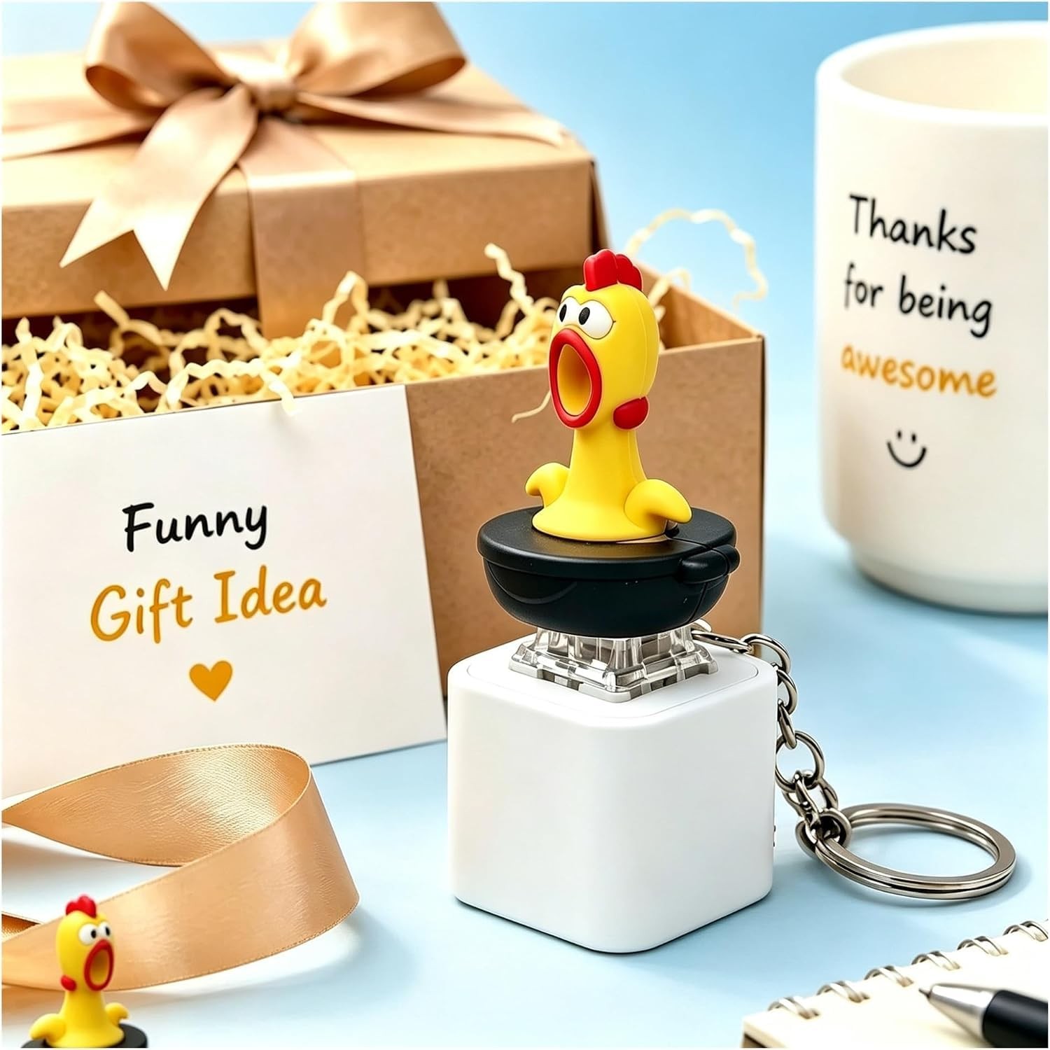 Screaming Chicken Sound Button Keychain, Rechargeable Fidget Clicker