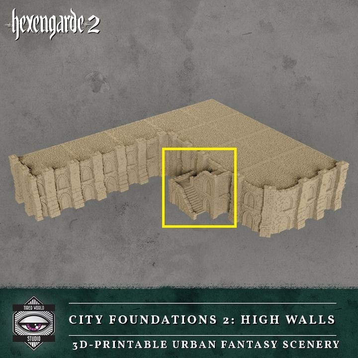 Hexengarde City Foundations DOUBLE HIGH STAIRS WALL D&D Mordheim Terrain