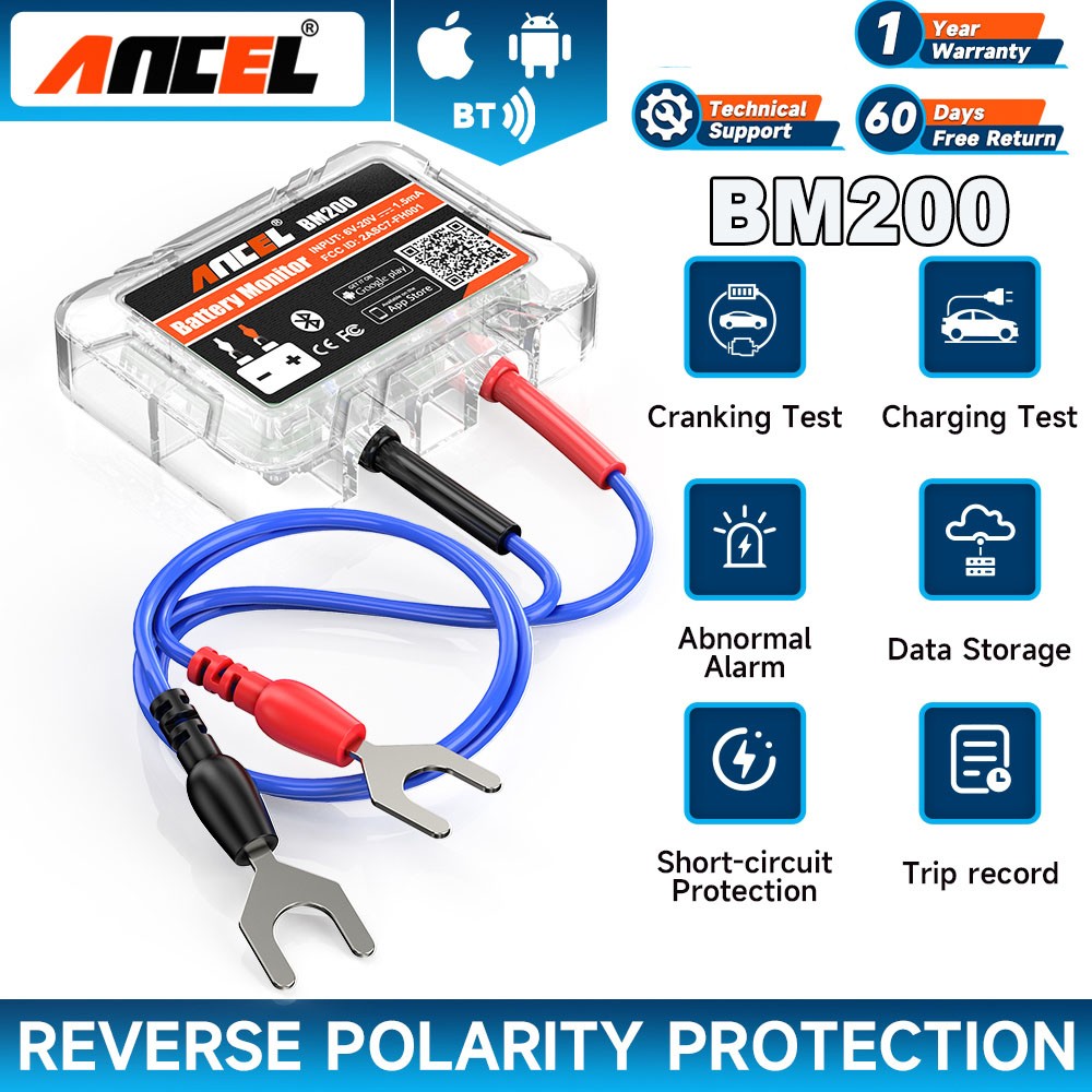 ANCEL BM200 Car Battery Monitor Bluetooth 12V Battery Tester for iPhone Android