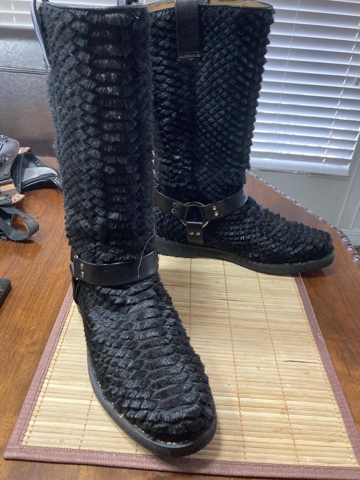 Gorgeous Custom Made Mens Hair on Calf Snakeskin Pattern Mens Tall Boots Size 9D