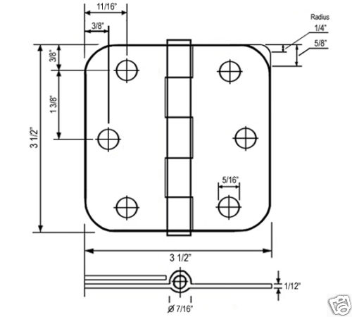 36 Pack Polished Brass 3.5" x 3.5" 1/4 Radius Corner Interior Door Hinges