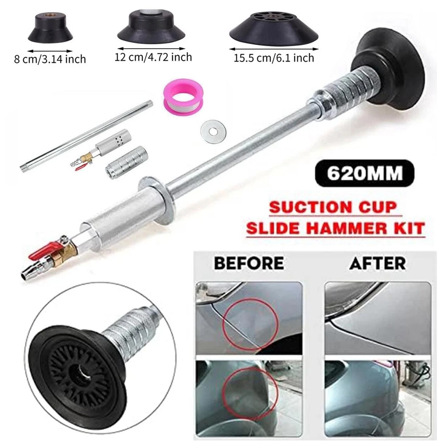 Air Pneumatic Dent Puller Car Auto Body Repair Suction Cup Slide Tool Hammer Kit