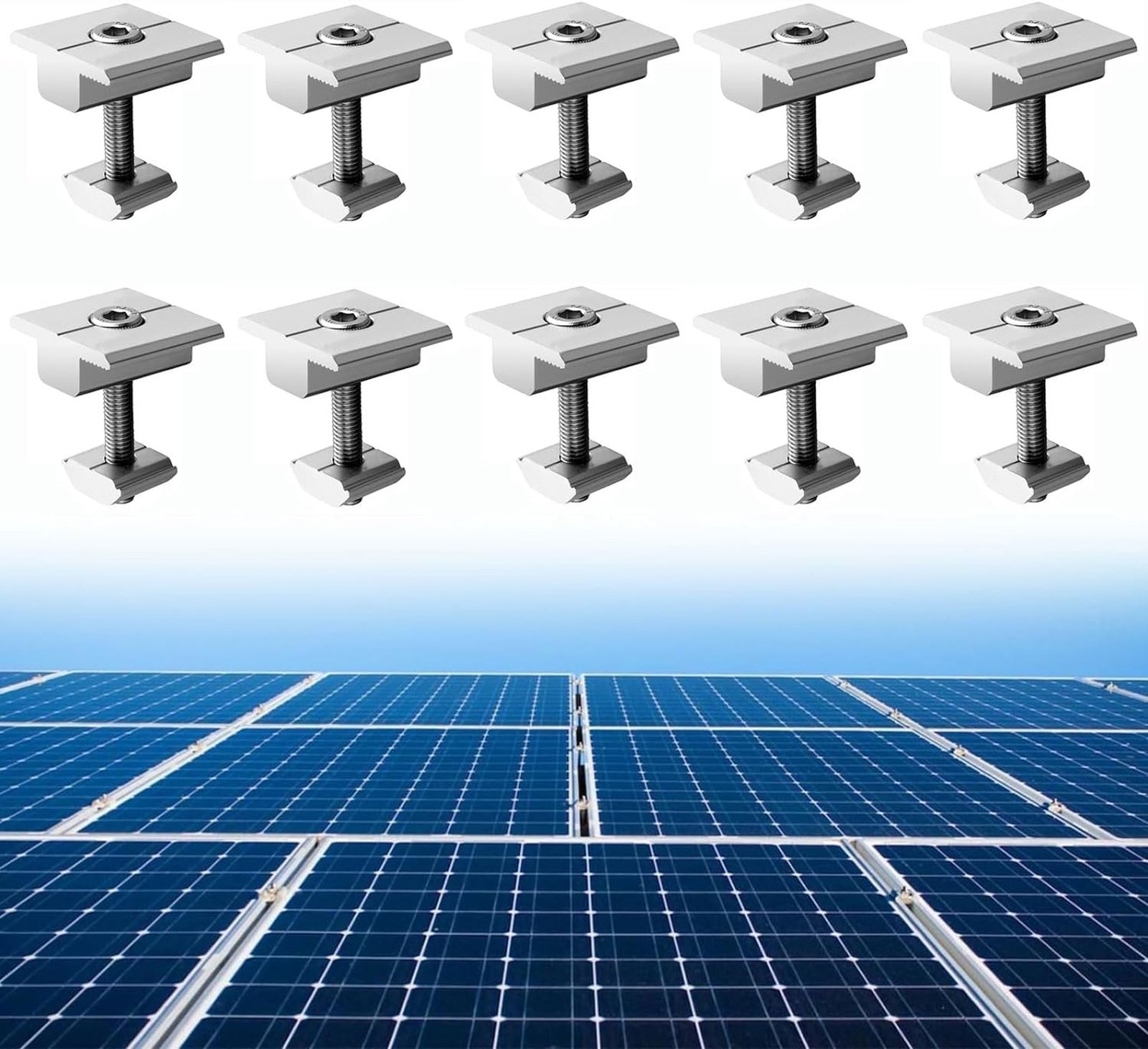 Anbte 10pcs Solar Panels Centre Clamps, Aluminium T-Shaped Mid Clamps Include...