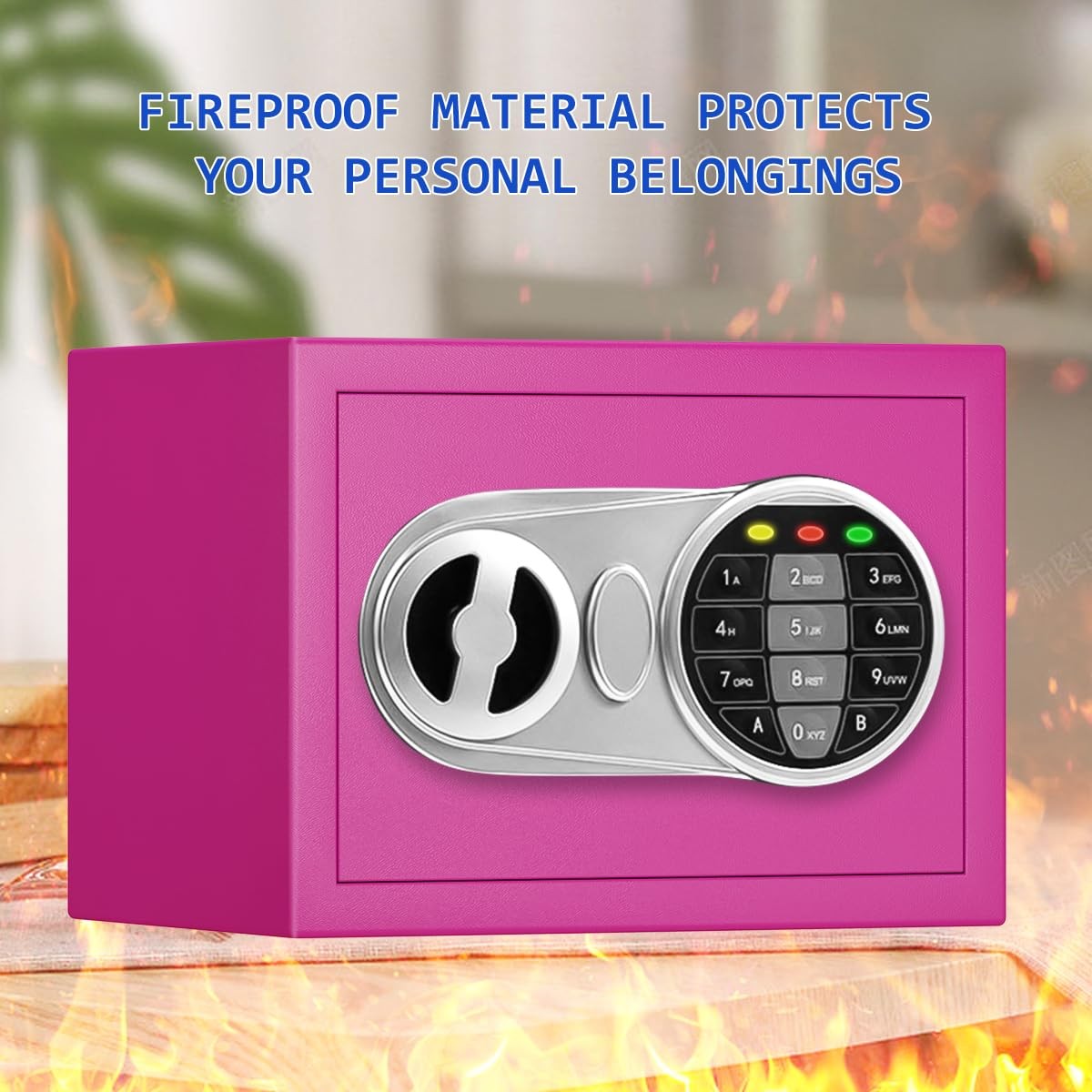 Pink Safe Box with Sensor Light Electronic Digital Keypad Steel Small Safe