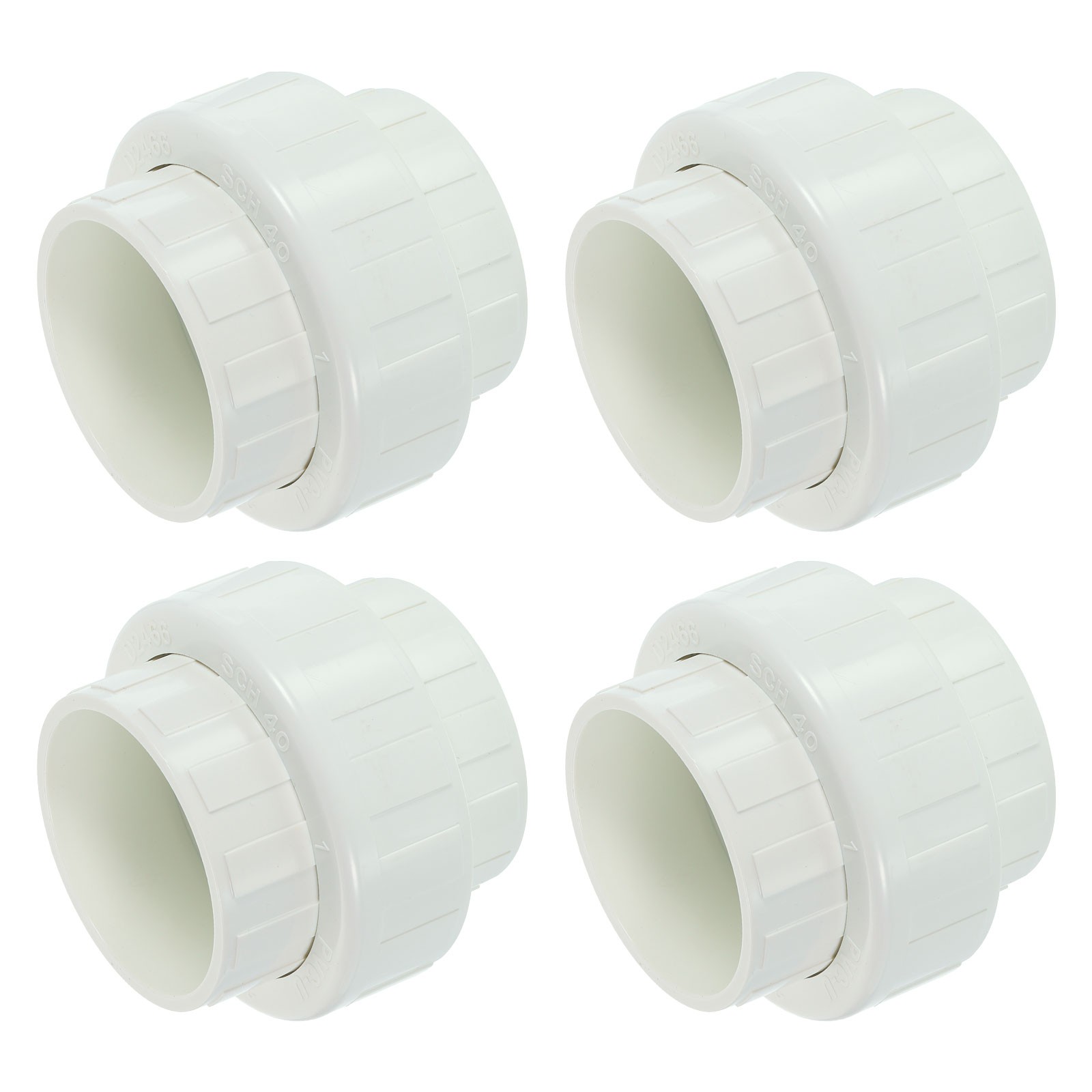 4Pcs 2" UPVC Union Coupling Pipe Fitting, UPVC Union Coupling Adapter, White
