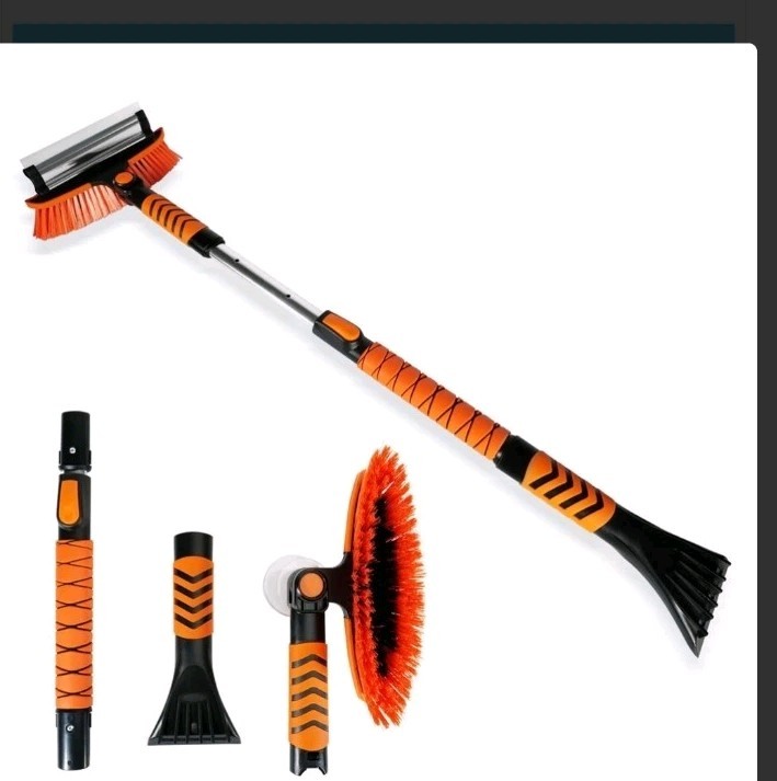 3-in-1 Car Snow Brush Ice Scraper Squeegee 43" Extendable 180 Pivot Windshield
