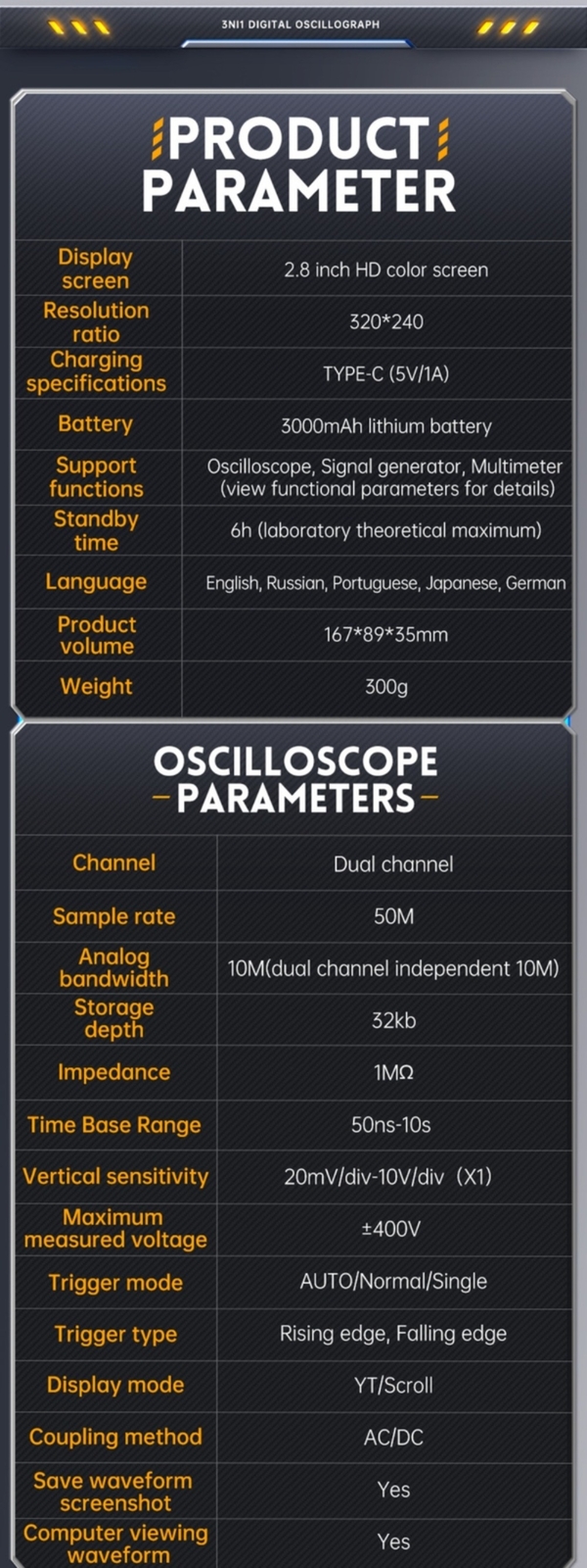 FNIRSI 2C23T Handheld Oscilloscope Digital Multimeter Function Signal Generator