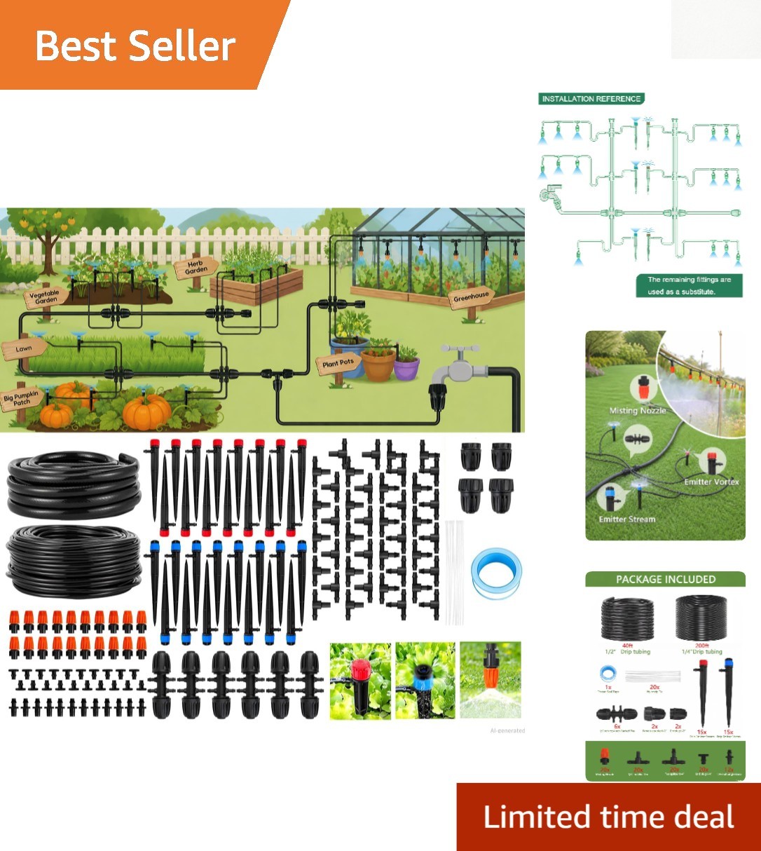 Customizable 240FT Drip Irrigation System for Lawns, Gardens, and Greenhouses