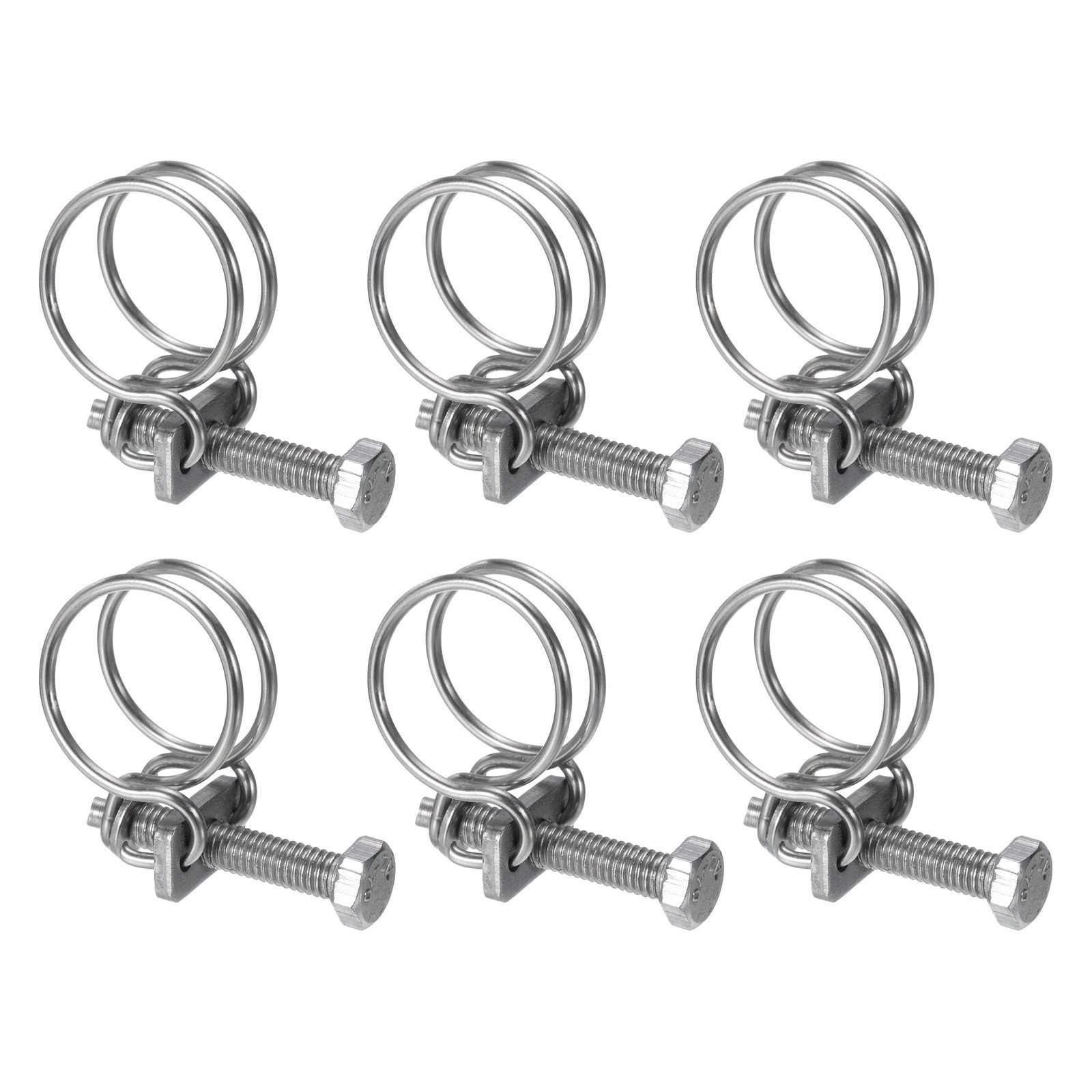 6Pcs Double Wire Hose Clamp, 21-25mm Adjustable Hose Clip with M6 Bolt