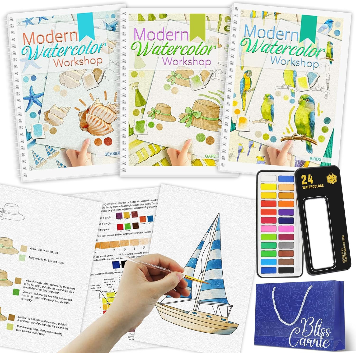 3Pcs Watercolor Workbook Paint Book Beginner Friendly Painting Kit, 36 Pages Wor