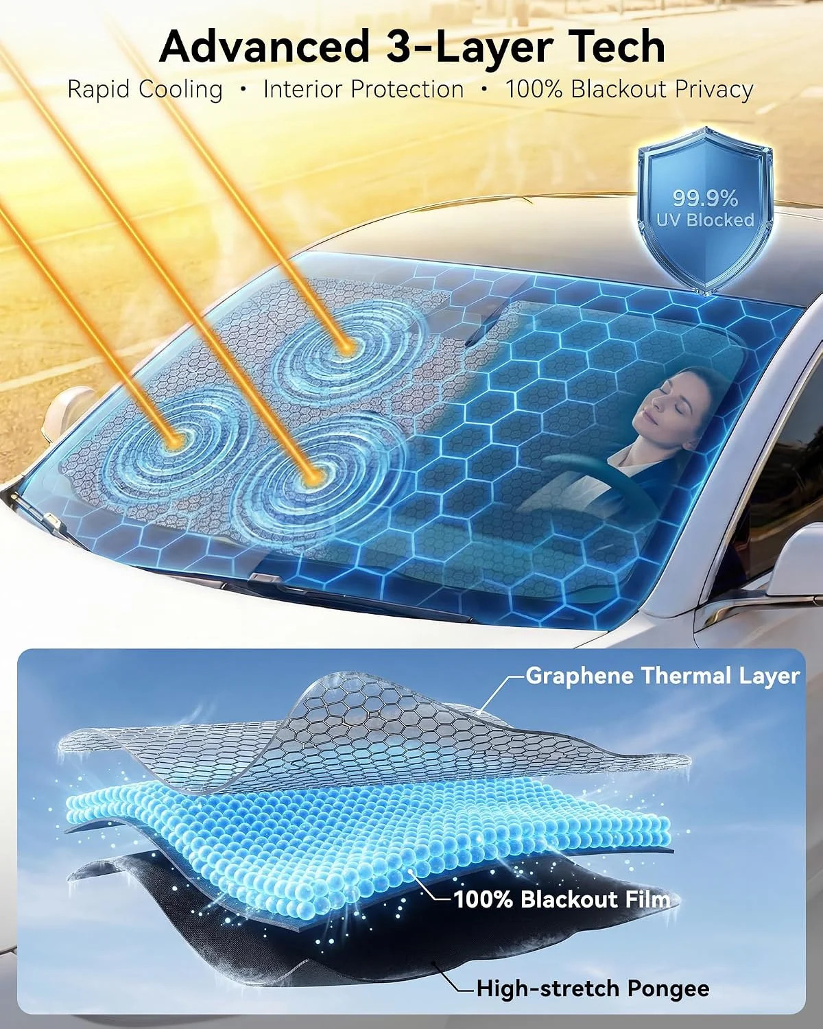 Car Windshield Sun Shade Umbrella, Foldable Sunshade Cover, Medium | Front Windo