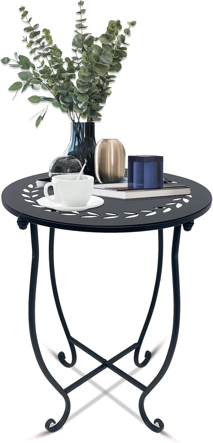 14" Round Metal Side Table, Indoor/Outdoor Patio Bistro Coffee End Table