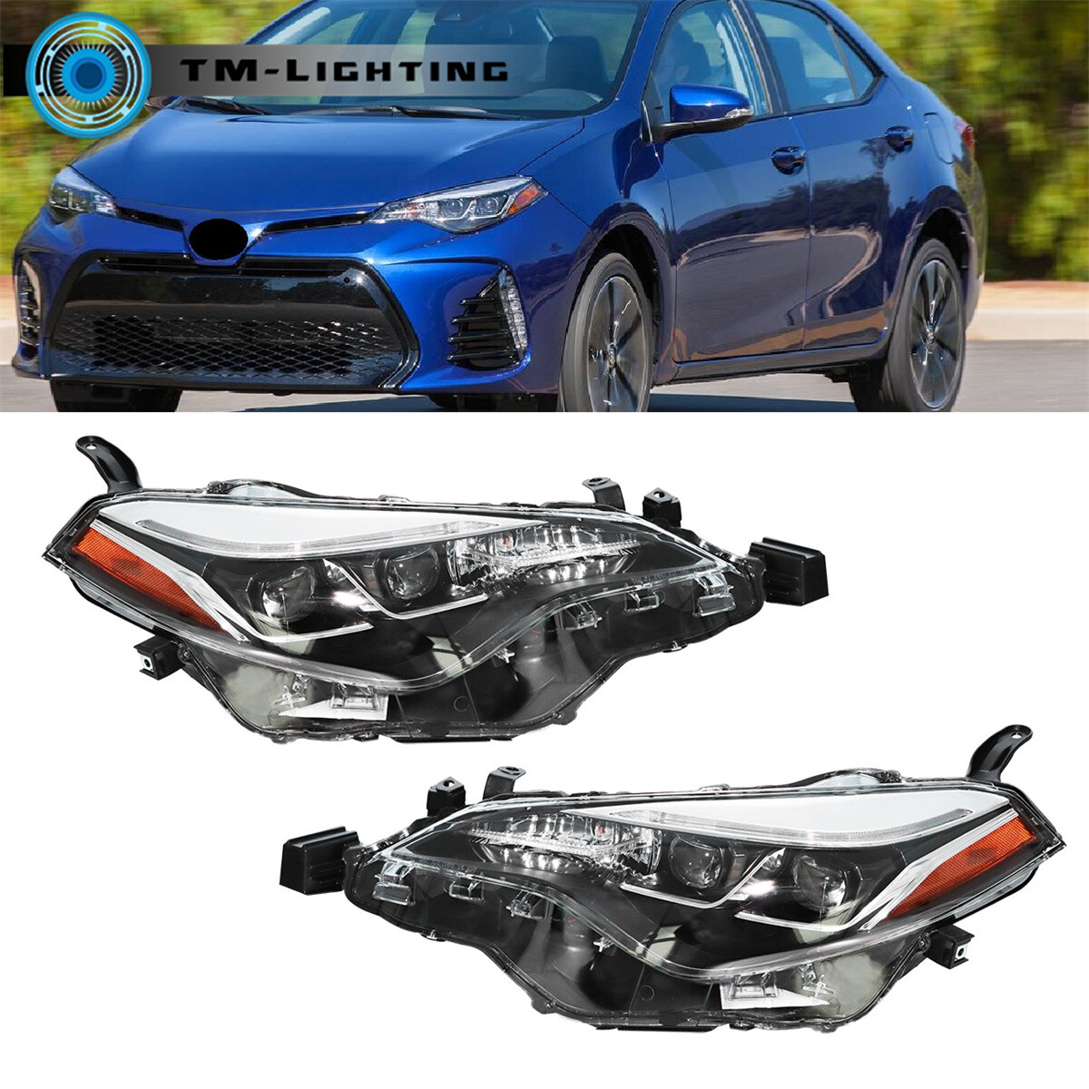 Headlight For 2017-2019 Toyota Corolla SE XSE XLE Left+Right Halogen w/ LED DRL