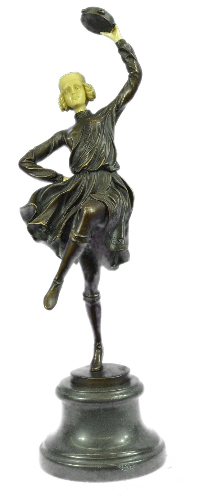 Museum Quality Bronze Sculpture Musicians Gypsy Woman Playing Tambourine Deco