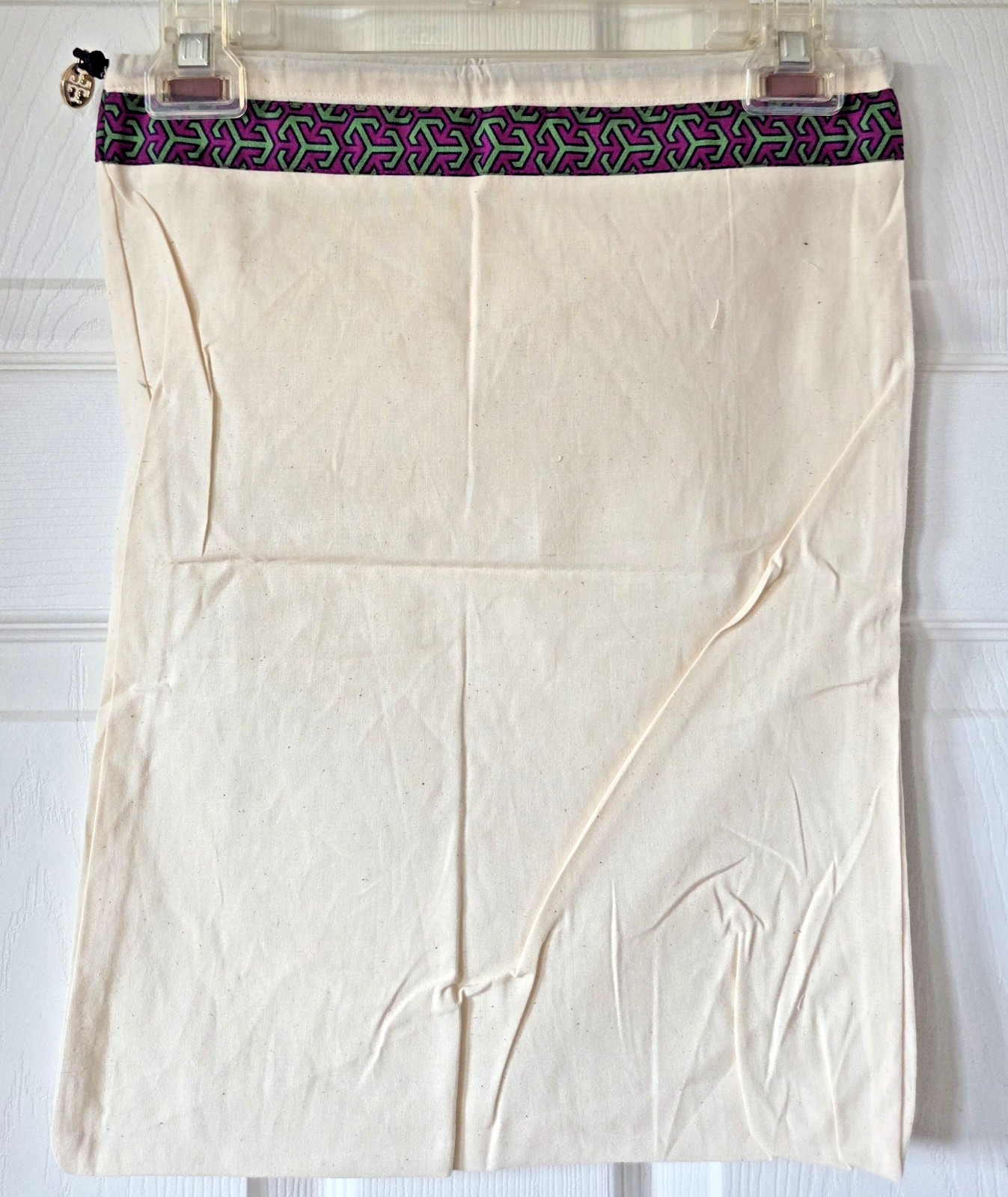 TORY BURCH Ivory Canvas Dust Cover Bag Drawstring Logo Medallion 18"x14"