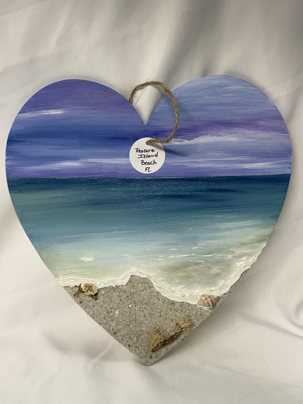 Handmade Treasure Island FL Sand Art Heart Wall Decor Coastal Signed