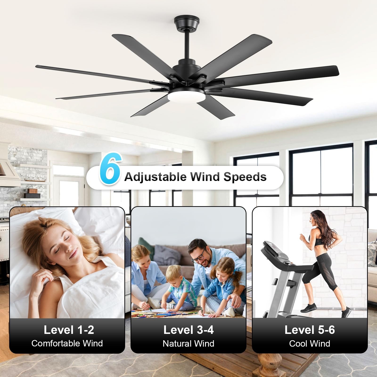 Sofucor 66" Smart Ceiling Fans with Lights,Indoor/Outdoor Ceiling Fan with Light